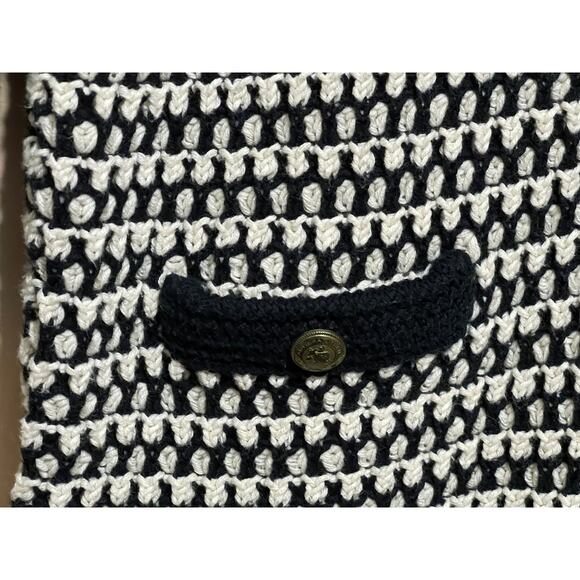 CABI Coco Waffle Knit‎ Cardigan Size L-Black Cream 3/4 Sleeves-Classic Preppy - Picture 5 of 13